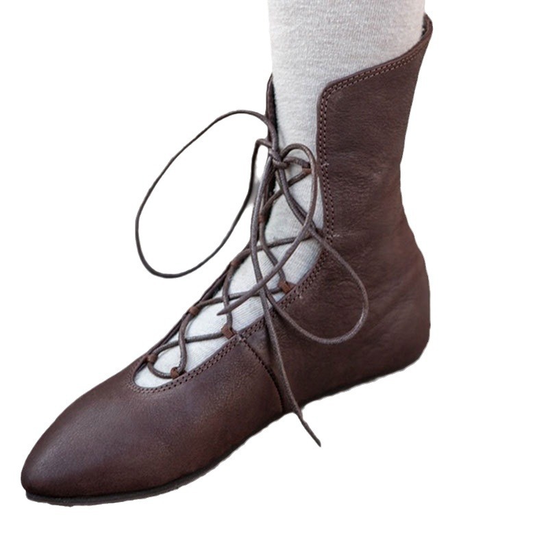 Men Shoes Europe To Us - Mittelalterliche Steampunk-Stiefel mit Schnürung und Lederbesatz,