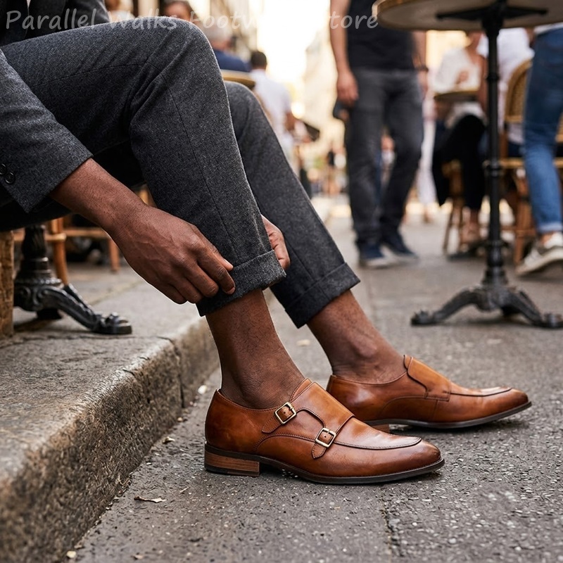 Men Shoes Formal - Herren-Loafer mit doppelter Schnalle, Vintage-Slipper, klassische