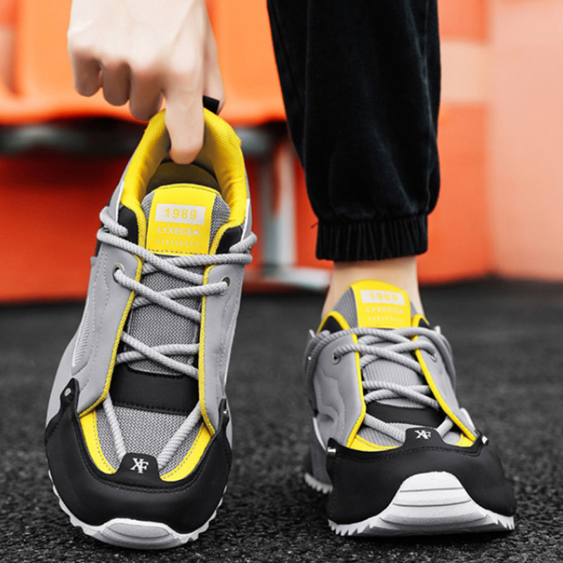 Men Shoes Trainers - Graue, schwarze und gelbe klobige Dad-Sneaker