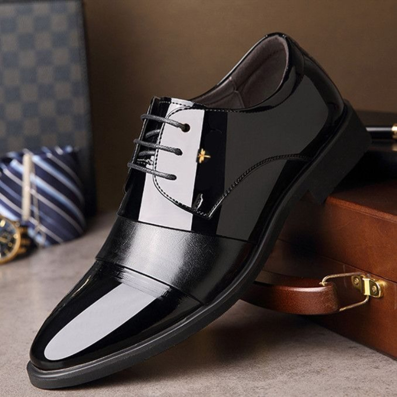Men Shoes Formal - Herren Business-Lederschuhe mit runder Zehenpartie, flacher