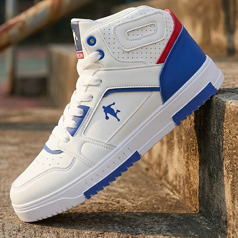 Men Shoes White Colour - Herren Weiße High-Top Colorblock Sneakers, Schnür-Freizeitschuhe