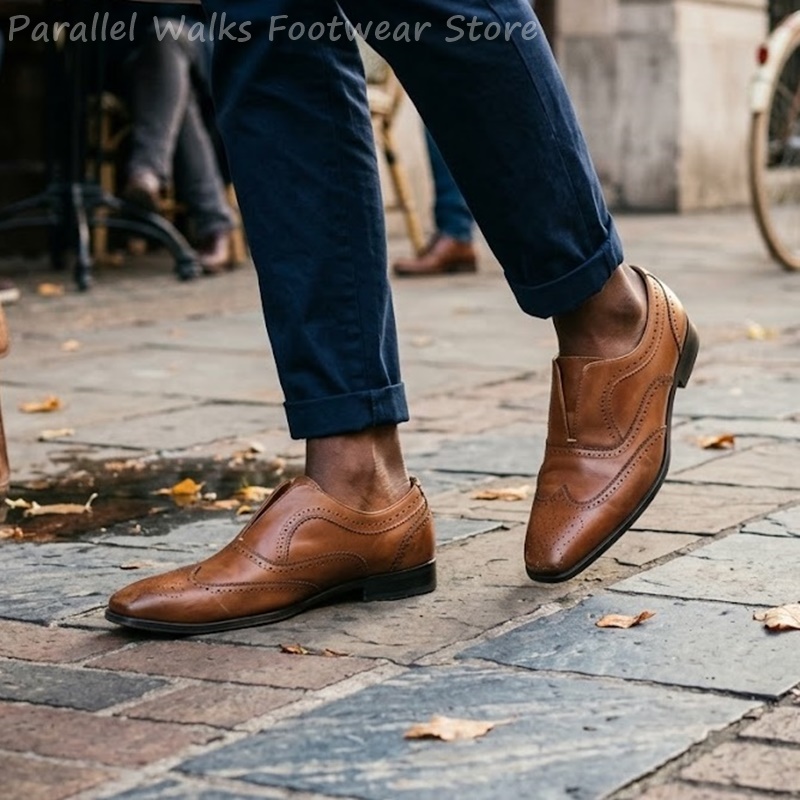 Herren Braune Leder-Brogue-Sch – Men Shoes Formal Bewertung und Preis