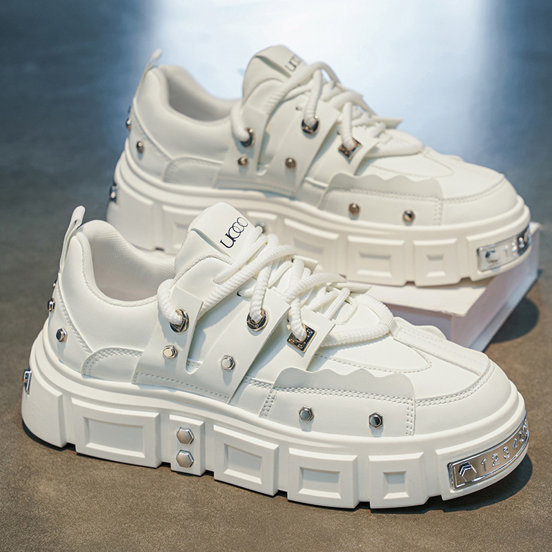 Punk-Nieten-Sneaker mit dicker – Men Shoes White Colour Bewertung und Preis