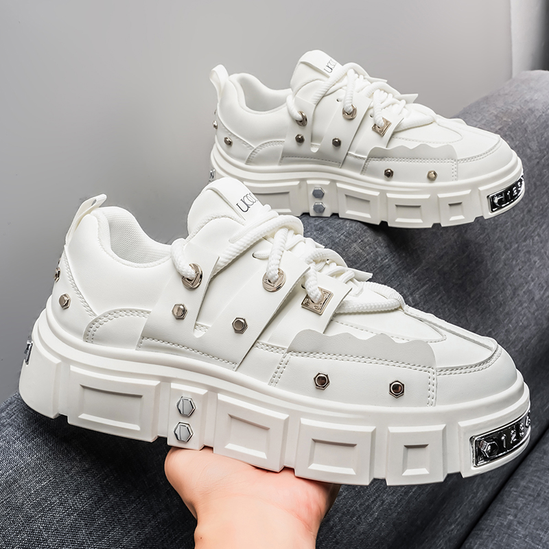Punk-Nieten-Sneaker mit dicker – Men Shoes White Colour Bewertung und Preis
